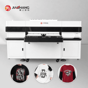 DTG-4050 direct-to-garment printer with printed T-shirt application examples