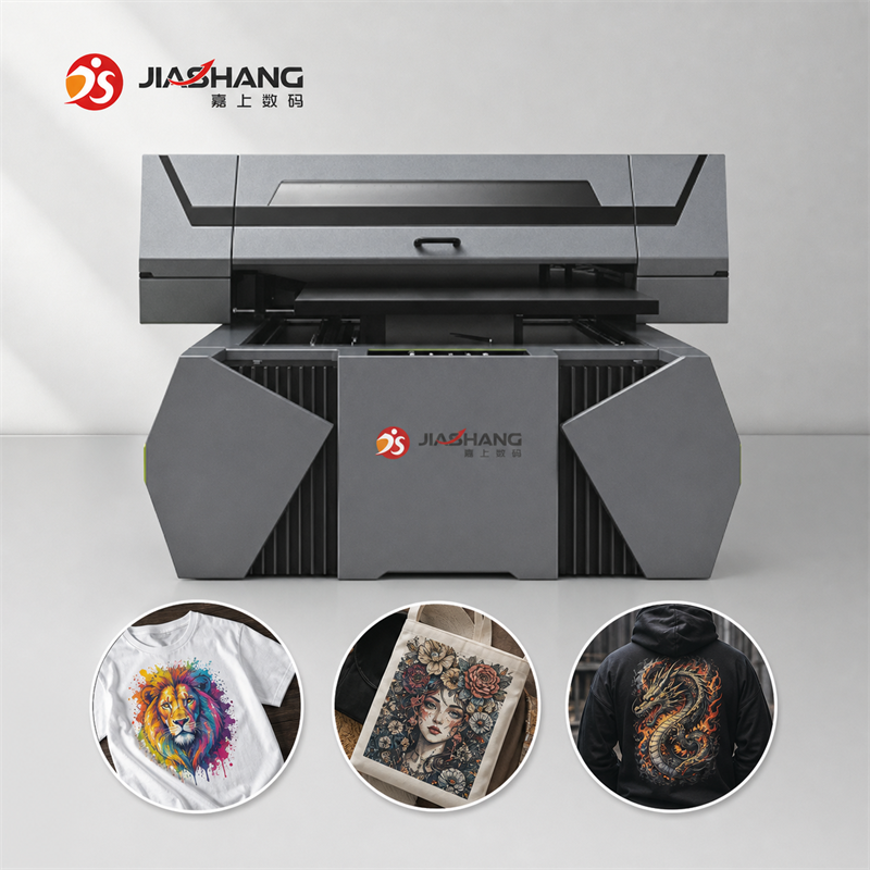 JS-6090zp digital textile printer with T-shirt tote bag and hoodie applications